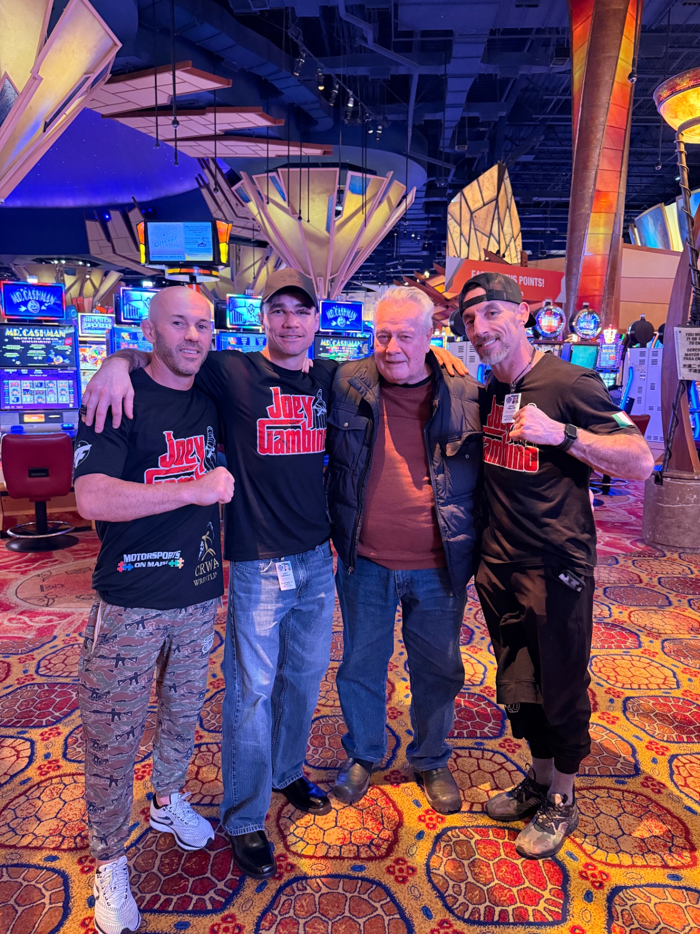 Joey Gambino with his coaches and cornermen at Mohegan Sun