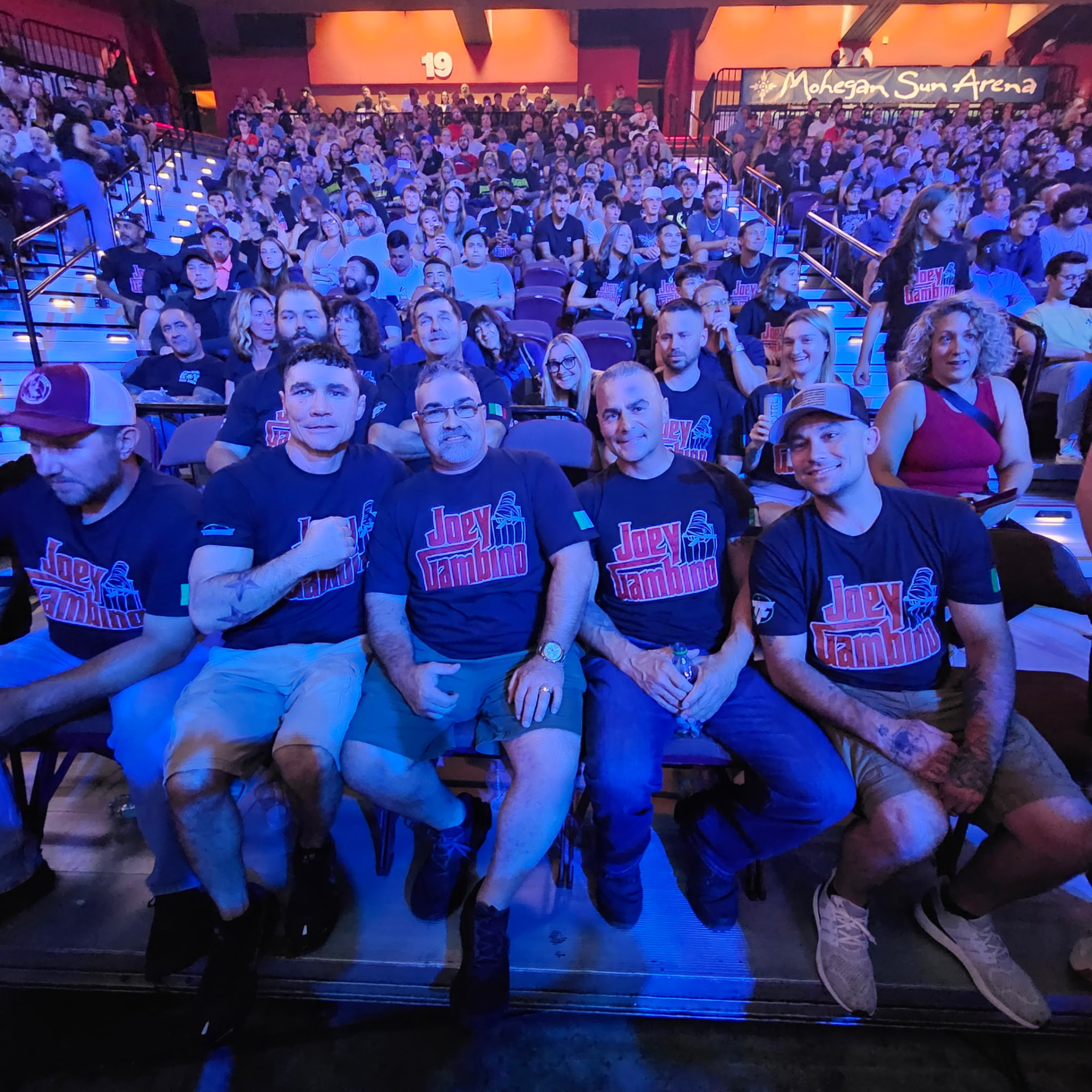 Joey Gambino supporters in matching shirts at Mohegan Sun Arena